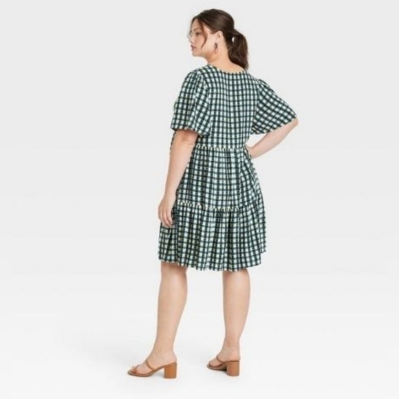 Dress- Ava & Viv Plus Size Flutter Short Sleeve Tiered Midi Dress Gingham - Picture 7 of 13